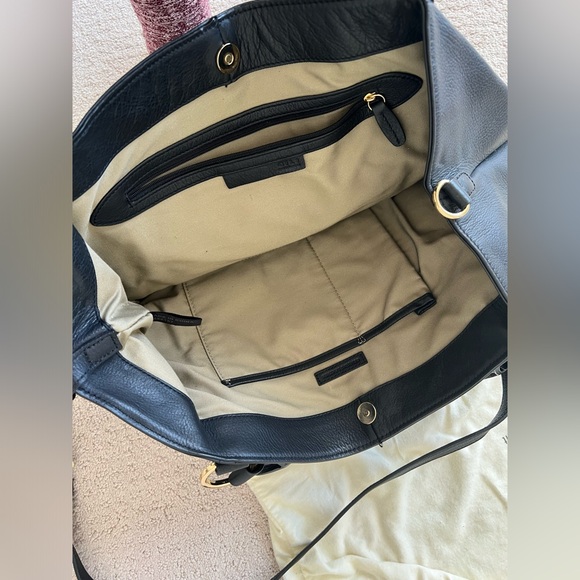 G.I.L.I. Black Pebbled Grain Leather Roma Handbag Purse Bag Fringe Gold Hardware - Picture 5 of 10